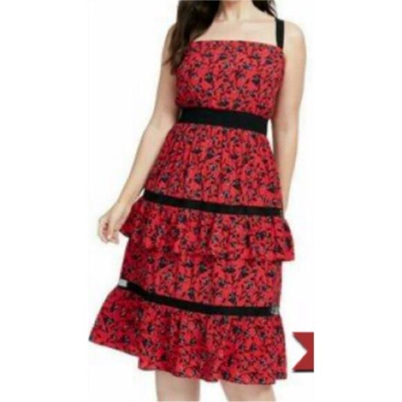 Adelyn Rae Red&Black Floral Tier Ruffle Midi Dress Size XL NWT - Picture 1 of 16